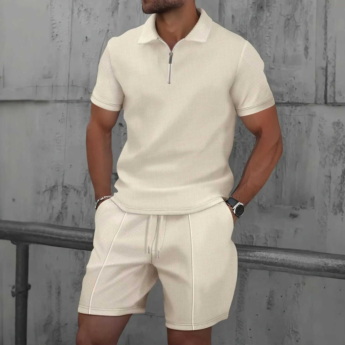 Summer Sport Polo Shirt & Shorts Matching Set for Men – Zipper Streetwear Tracksuit