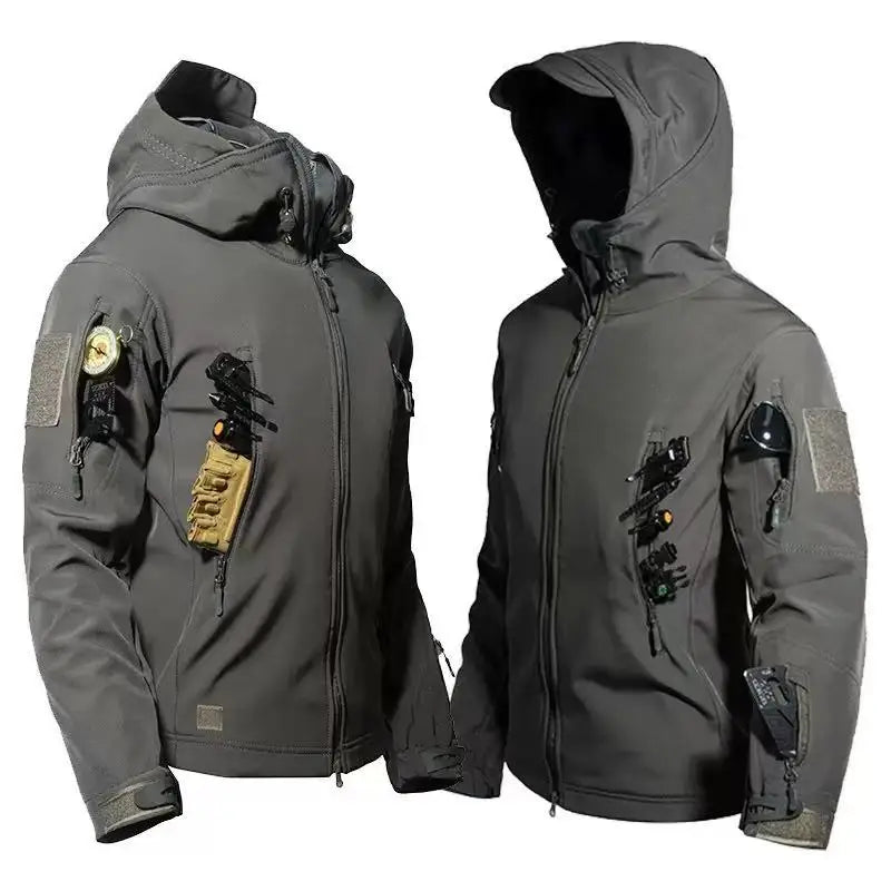 Men's Fleece-Lined Tactical Jacket – Waterproof Cargo Windbreaker for Outdoor, Trekking & Cold Weather