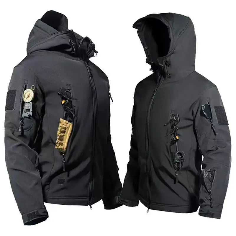 Men's Fleece-Lined Tactical Jacket – Waterproof Cargo Windbreaker for Outdoor, Trekking & Cold Weather