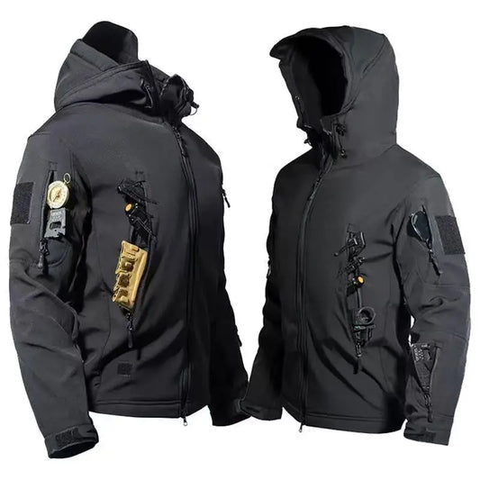 Men's Fleece-Lined Tactical Jacket – Waterproof Cargo Windbreaker for Outdoor, Trekking & Cold Weather