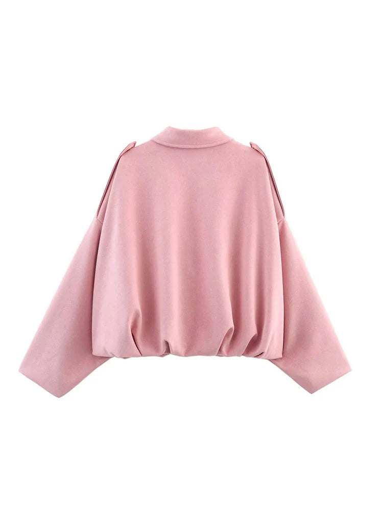 Women's Oversized Suede Bomber Coat – Chic Zipper Jacket, Spring Streetwear Fashion