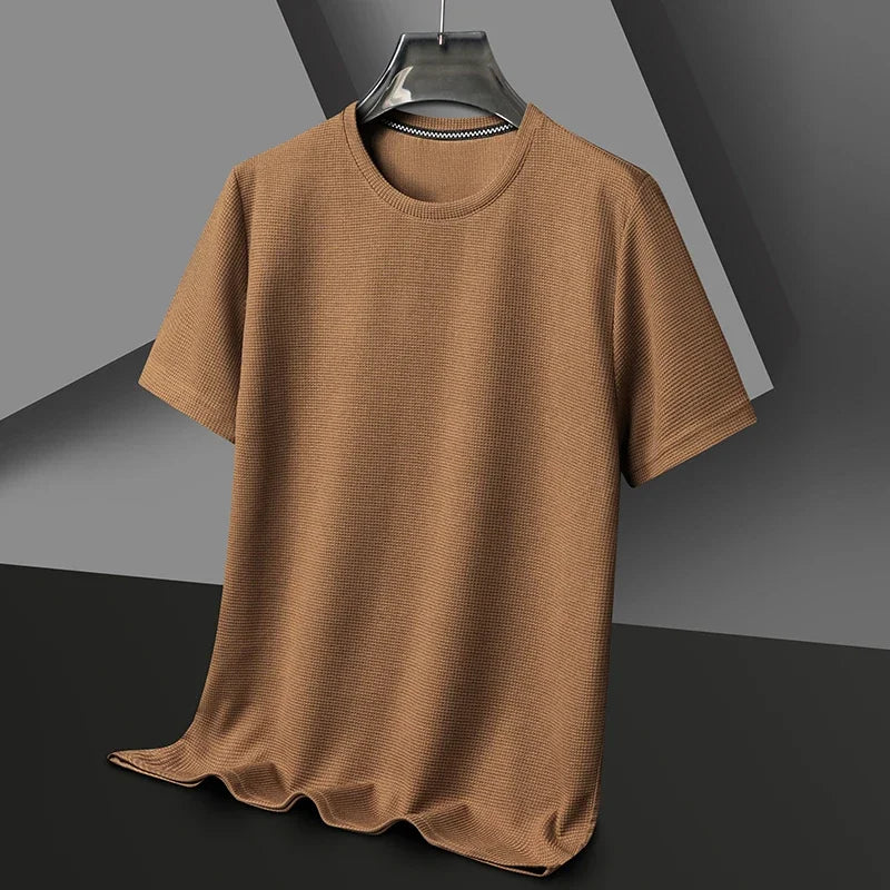 Men's Waffle Knit T-Shirt – Short Sleeve Crew Neck Casual Top for Summer Everyday Wear