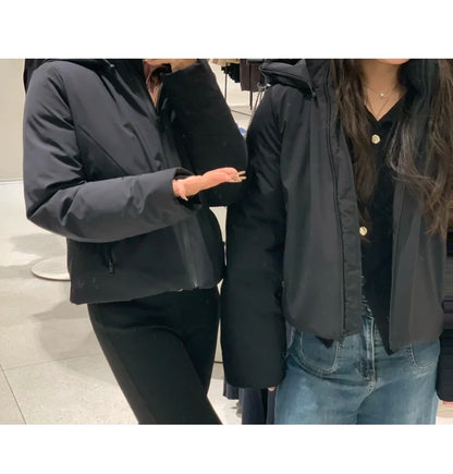 ETJ 2025 Autumn/Winter New  women's short imitation wind waterproof hooded thick warm cotton jacket Outdoor coat 4749703