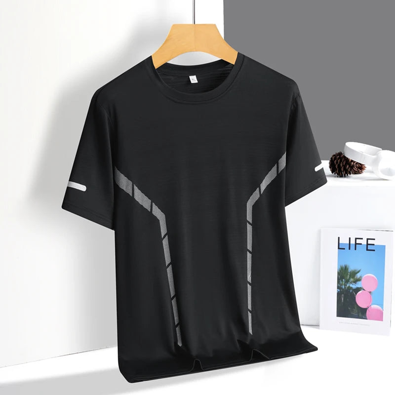 Men's Quick Dry Running T-Shirt – Lightweight Breathable Athletic Shirt with Reflective Print for Fitness & Sports