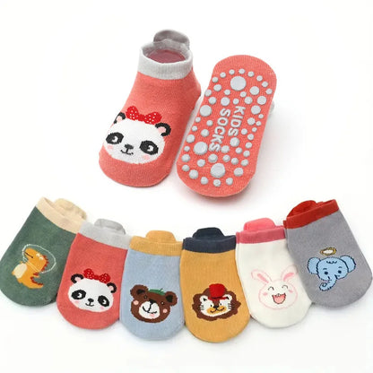 6 Pairs Kids Cotton Socks – Cute Cartoon Animal Pattern Non-Slip Baby Socks for Comfortable Everyday Wear