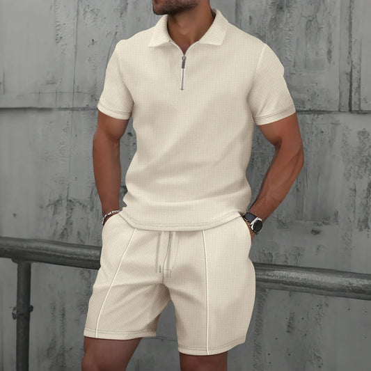 Summer Sport Polo Shirt & Shorts Matching Set for Men – Zipper Streetwear Tracksuit