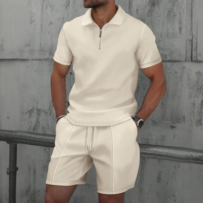 Summer Sport Polo Shirt & Shorts Matching Set for Men – Zipper Streetwear Tracksuit