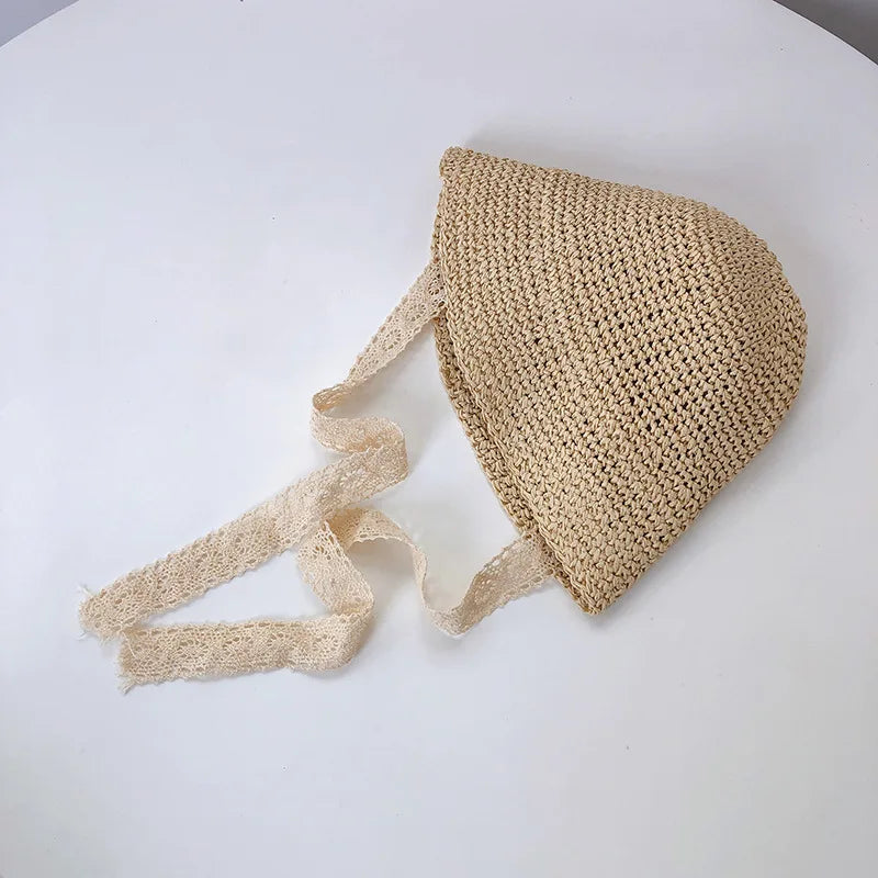 Baby Straw Sun Hat – Cute Lace Bow Panama Hat for Girls, Kids Summer Beach Cap for Outdoor Travel