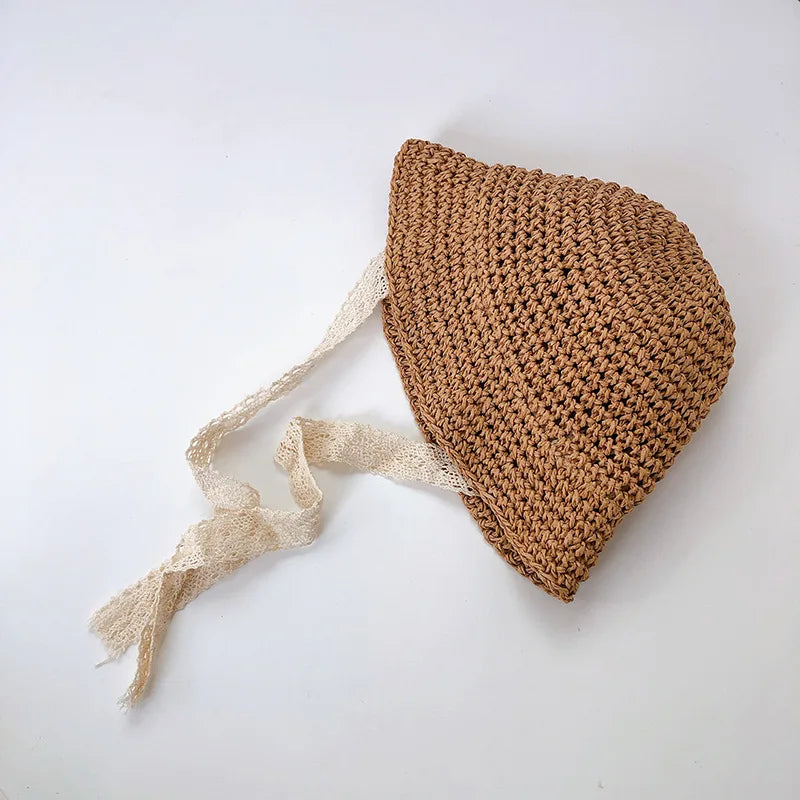 Baby Straw Sun Hat – Cute Lace Bow Panama Hat for Girls, Kids Summer Beach Cap for Outdoor Travel