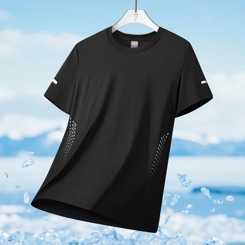 Men's Quick Dry Running T-Shirt – Lightweight Breathable Athletic Shirt with Reflective Print for Fitness & Sports