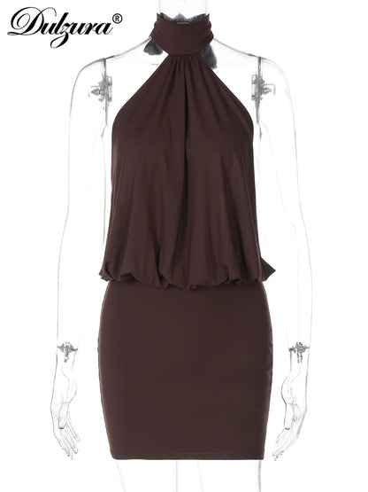 Women's Elegant Halter Mini Dress – Backless Lace-Up Bodycon Party Dress for Summer Night Out