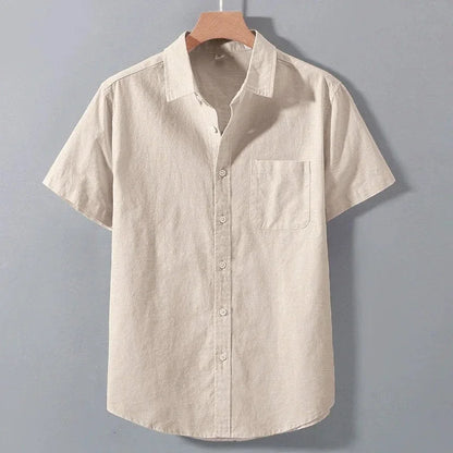 Men's Lightweight Casual Button-Up Shirt – Breathable Solid Color Short Sleeve Collared Shirt with Pocket
