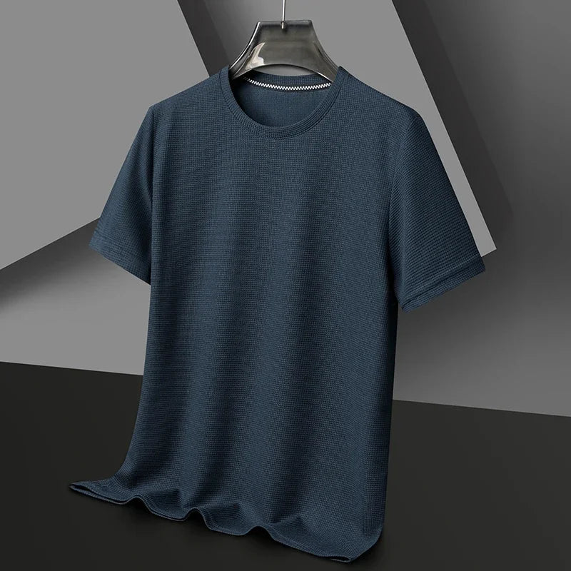 Men's Waffle Knit T-Shirt – Short Sleeve Crew Neck Casual Top for Summer Everyday Wear