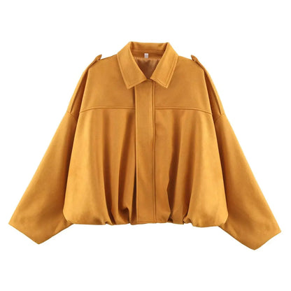 Women's Oversized Suede Bomber Coat – Chic Zipper Jacket, Spring Streetwear Fashion