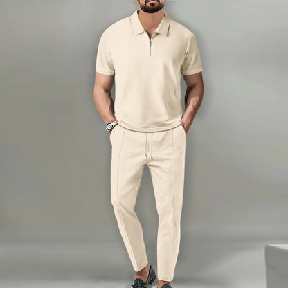 Summer Sport Polo Shirt & Shorts Matching Set for Men – Zipper Streetwear Tracksuit
