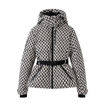 Fashion Cotton Belt Jacket Women Thicken Pleated Long Sleeve Stand Collar Zippers Female Outwear 2025 Winter Lady Ski Coats