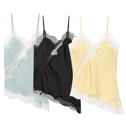 Women's Y2K Asymmetrical Camisole Top – Lace Trim Backless Sleeveless Slip Tank for Chic Summer Style