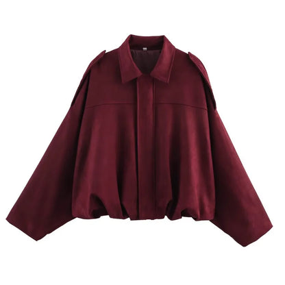 ETJ 2026 Spring New Women's Suede Texture Effect Loose Version of Fashion Lapel Shoulder Jacket