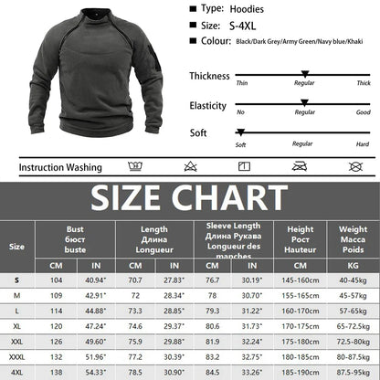 Men's Military-Style Tactical Hoodie – Fleece-Lined Windproof Pullover for Outdoor & Army Style