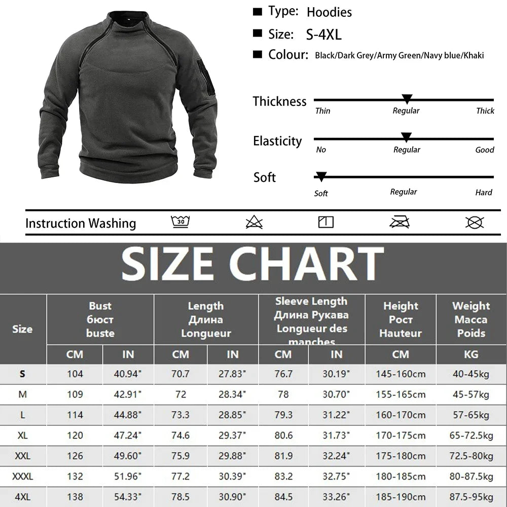 Men's Military-Style Tactical Hoodie – Fleece-Lined Windproof Pullover for Outdoor & Army Style