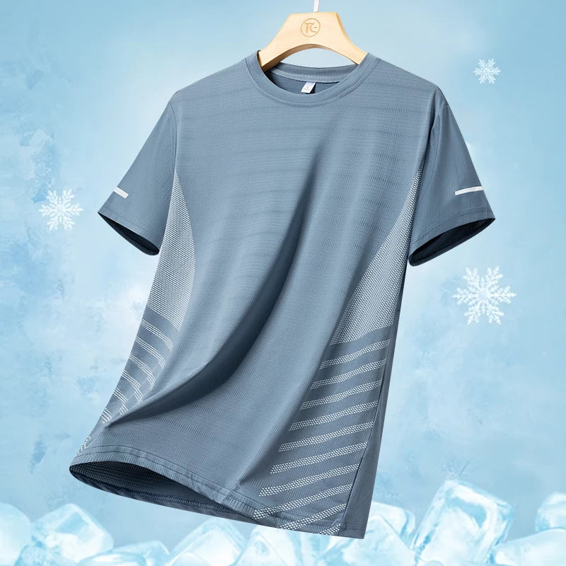 Men's Quick Dry Running T-Shirt – Lightweight Breathable Athletic Shirt with Reflective Print for Fitness & Sports