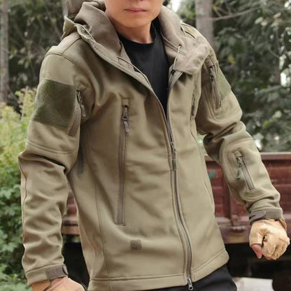 Men's Fleece-Lined Tactical Jacket – Waterproof Cargo Windbreaker for Outdoor, Trekking & Cold Weather