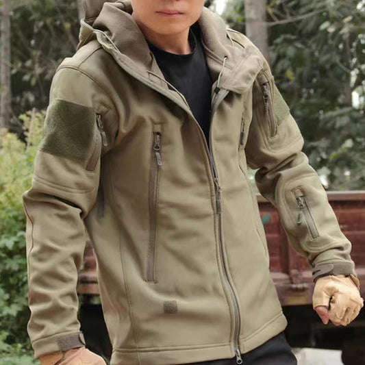 Men's Fleece-Lined Tactical Jacket – Waterproof Cargo Windbreaker for Outdoor, Trekking & Cold Weather