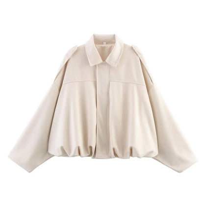 Women's Oversized Suede Bomber Coat – Chic Zipper Jacket, Spring Streetwear Fashion