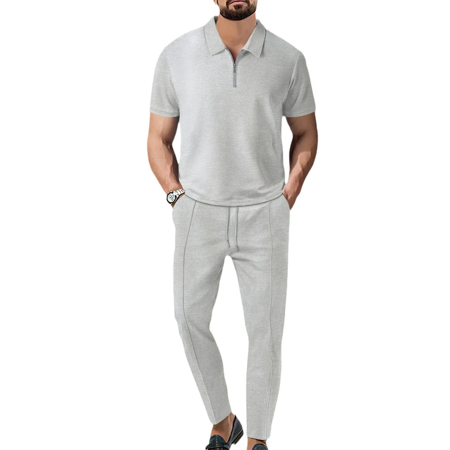 Summer Sport Polo Shirt & Shorts Matching Set for Men – Zipper Streetwear Tracksuit