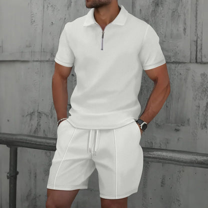 Summer Sport Polo Shirt & Shorts Matching Set for Men – Zipper Streetwear Tracksuit