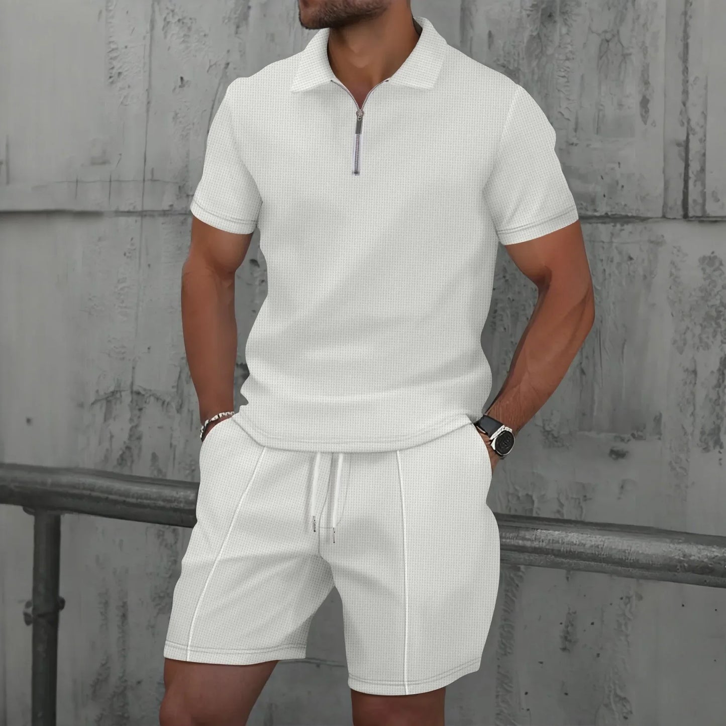 Summer Sport Polo Shirt & Shorts Matching Set for Men – Zipper Streetwear Tracksuit