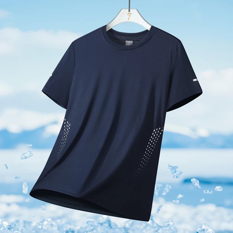 Men's Quick Dry Running T-Shirt – Lightweight Breathable Athletic Shirt with Reflective Print for Fitness & Sports