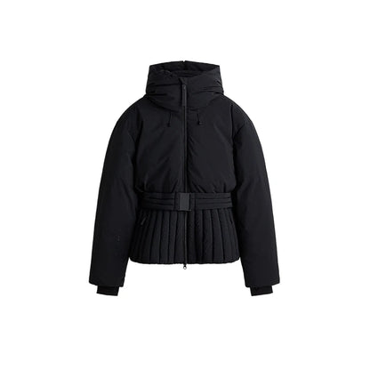 Fashion Cotton Belt Jacket Women Thicken Pleated Long Sleeve Stand Collar Zippers Female Outwear 2025 Winter Lady Ski Coats