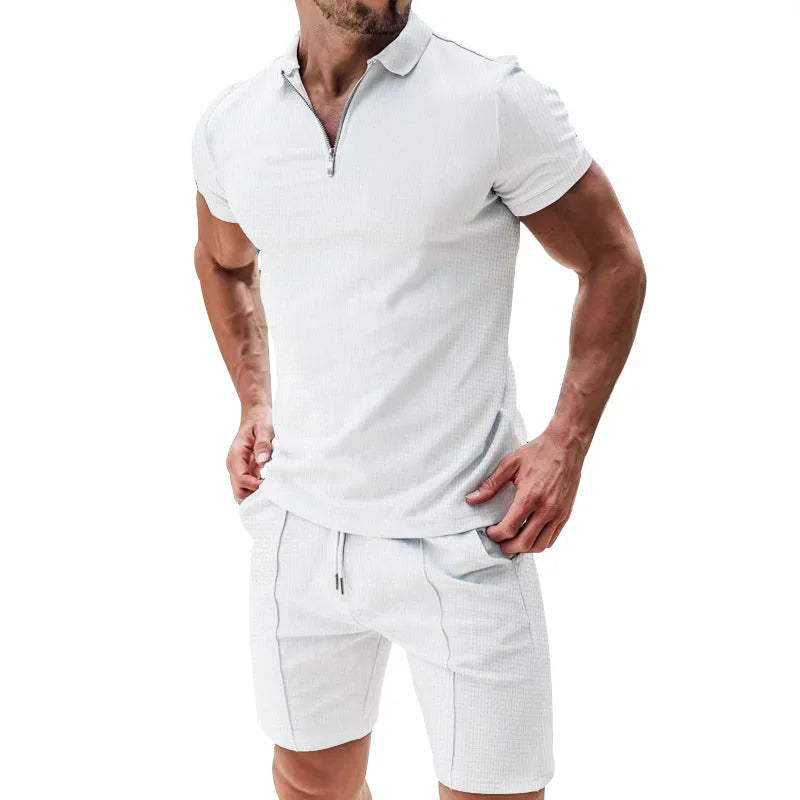 Summer Sport Polo Shirt & Shorts Matching Set for Men – Zipper Streetwear Tracksuit