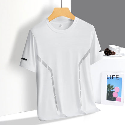 Men's Quick Dry Running T-Shirt – Lightweight Breathable Athletic Shirt with Reflective Print for Fitness & Sports