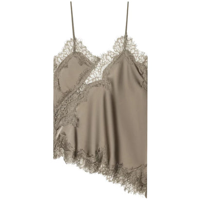 Women's Y2K Asymmetrical Camisole Top – Lace Trim Backless Sleeveless Slip Tank for Chic Summer Style