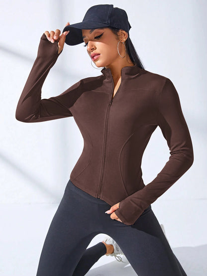 Women's Cropped Yoga Jacket – Zip-Up Fitness Coat for Body Sculpting & Training