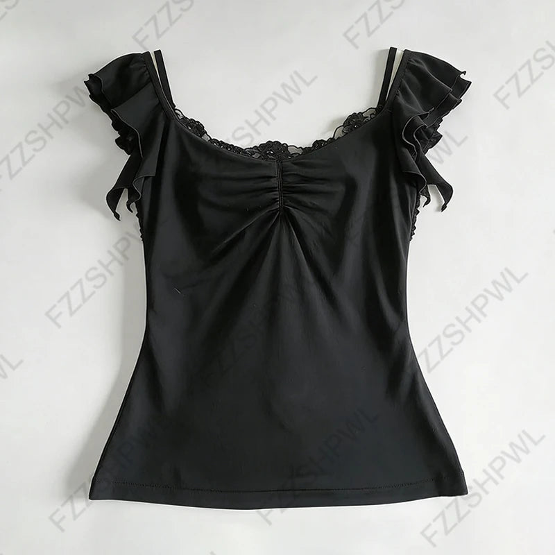 Women's Y2K Lace Camisole Top – Slim Fit Crop Tank with Sweet Kawaii Style for Summer Streetwear