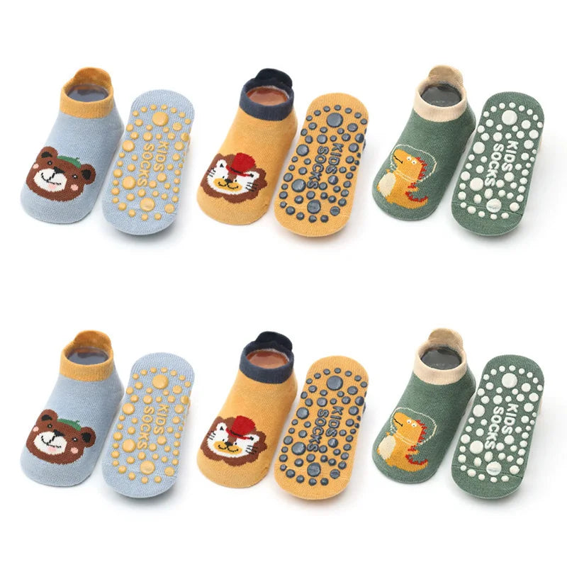 6 Pairs Kids Cotton Socks – Cute Cartoon Animal Pattern Non-Slip Baby Socks for Comfortable Everyday Wear