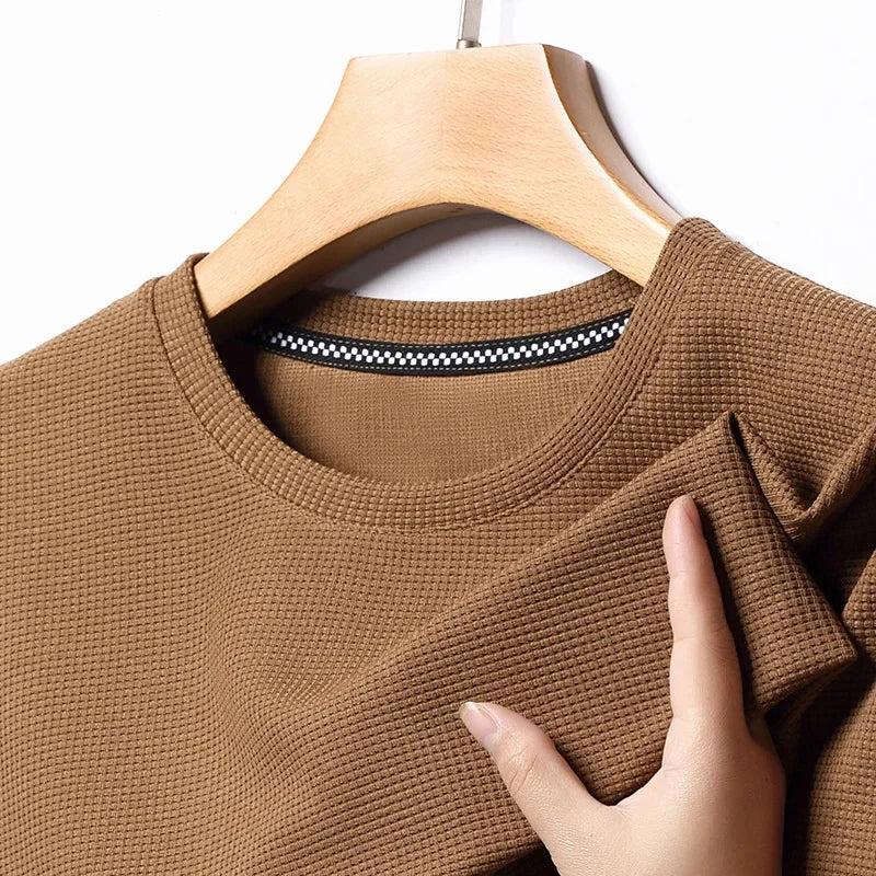 Men's Waffle Knit T-Shirt – Short Sleeve Crew Neck Casual Top for Summer Everyday Wear