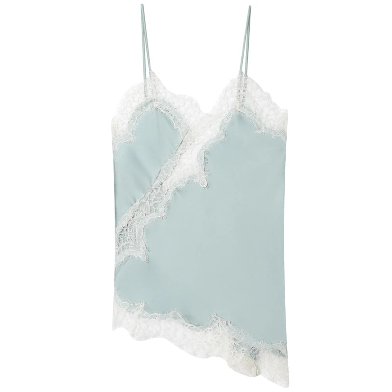 Women's Y2K Asymmetrical Camisole Top – Lace Trim Backless Sleeveless Slip Tank for Chic Summer Style