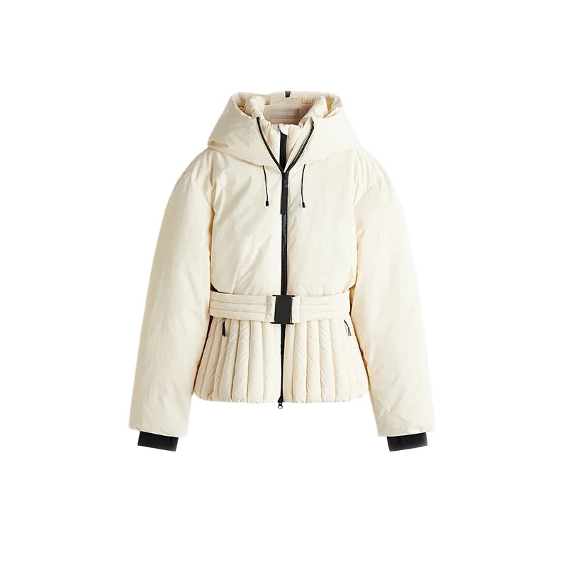 Fashion Cotton Belt Jacket Women Thicken Pleated Long Sleeve Stand Collar Zippers Female Outwear 2025 Winter Lady Ski Coats