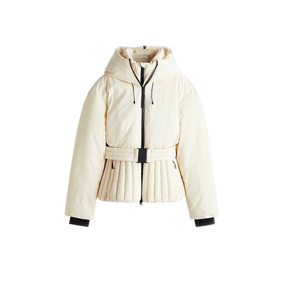 Fashion Cotton Belt Jacket Women Thicken Pleated Long Sleeve Stand Collar Zippers Female Outwear 2025 Winter Lady Ski Coats