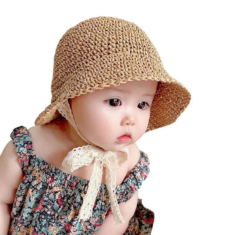 Baby Straw Sun Hat – Cute Lace Bow Panama Hat for Girls, Kids Summer Beach Cap for Outdoor Travel