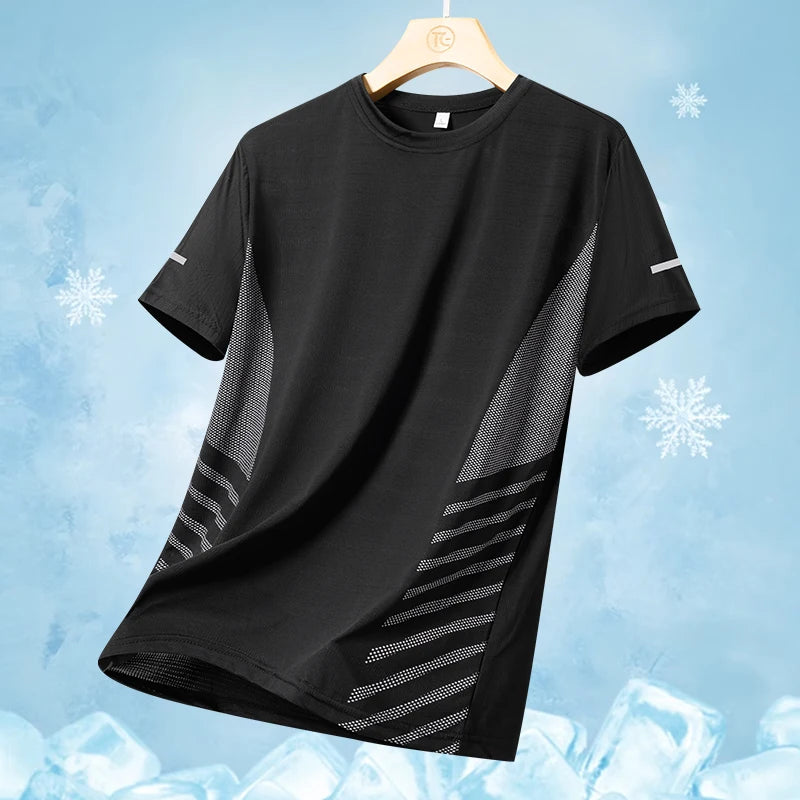 Men's Quick Dry Running T-Shirt – Lightweight Breathable Athletic Shirt with Reflective Print for Fitness & Sports