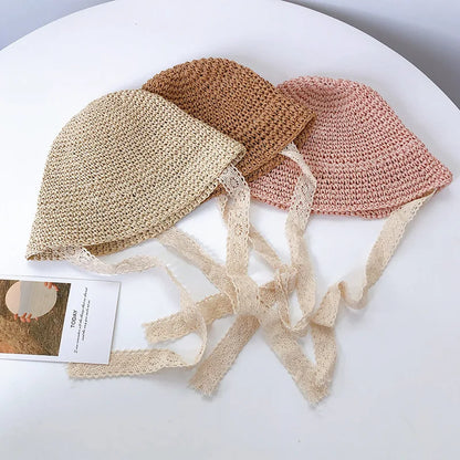 Baby Straw Sun Hat – Cute Lace Bow Panama Hat for Girls, Kids Summer Beach Cap for Outdoor Travel