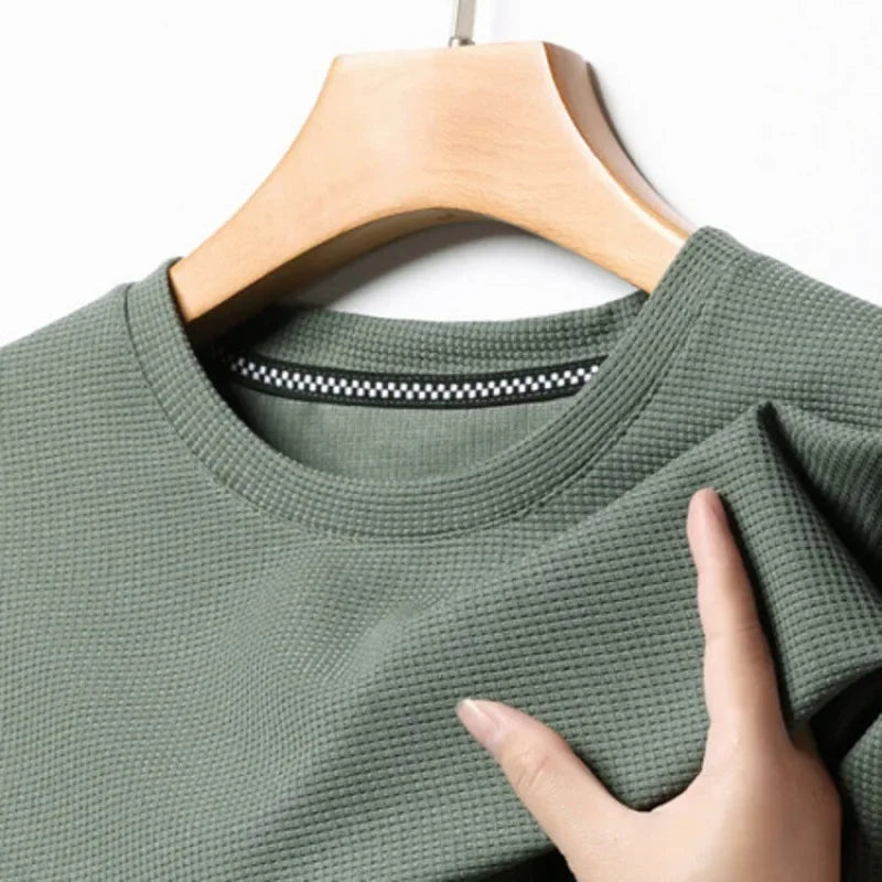 Men's Waffle Knit T-Shirt – Short Sleeve Crew Neck Casual Top for Summer Everyday Wear