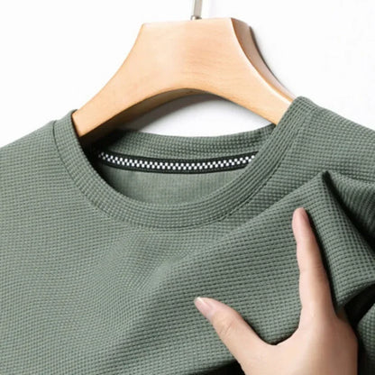 Men's Waffle Knit T-Shirt – Short Sleeve Crew Neck Casual Top for Summer Everyday Wear