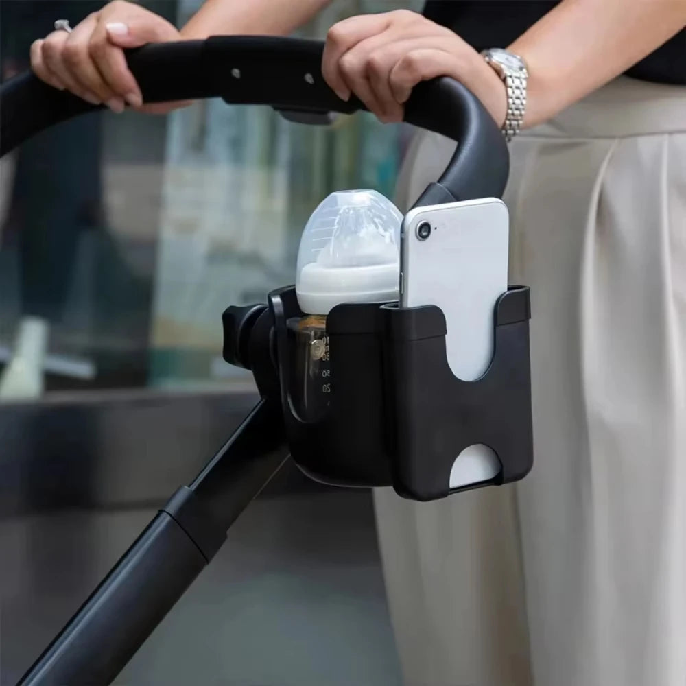 Universal Stroller Cup Holder – Anti-Slip Baby Pram Bottle Holder with Phone Holder for Parents
