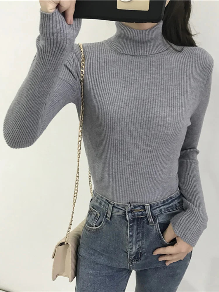 Turtleneck Sweater Womens 2026 Autumn Winter Tops Korean Slim Women Pullover Jumper Knitted Sweater Pull Femme Hiver Truien